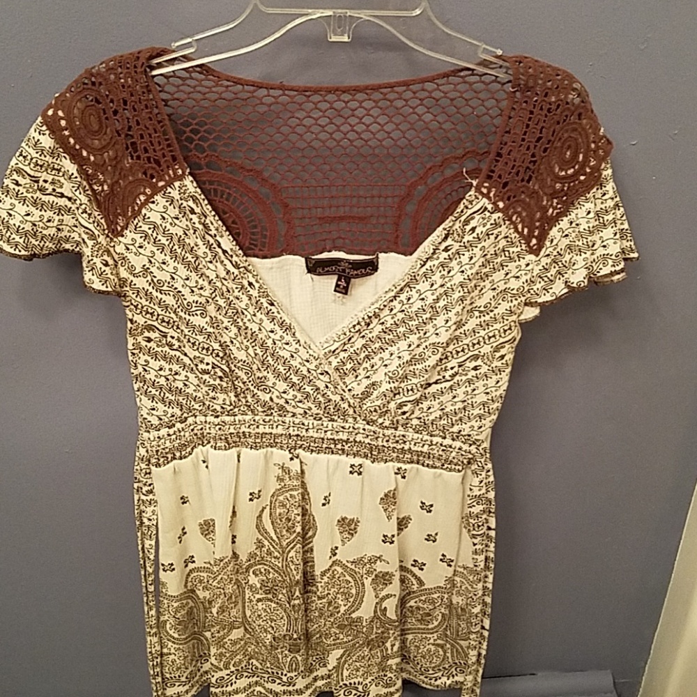 Brown and white tie back top